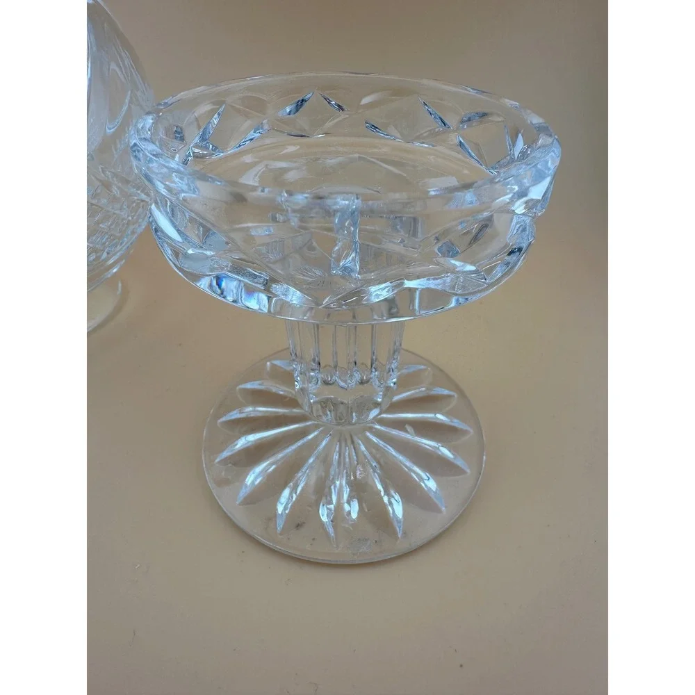 Vintage Christmas Cut Etched Glass Crystal Fairy Lamp Hurricane Candle Holder